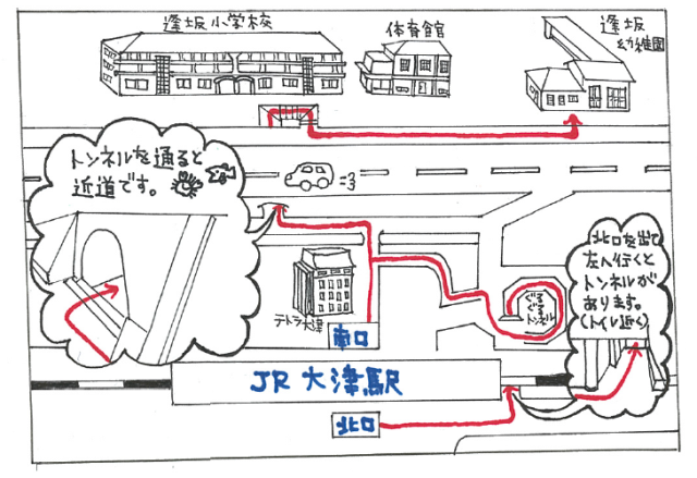 幼稚園までの近道を書いたイラスト画像