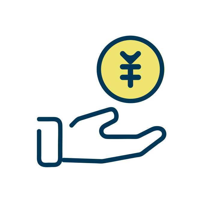 手のひらにお金のマークのイラストアイコン