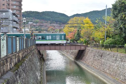 京阪石山坂本線　電車写真　風景付き