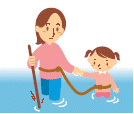 ロープにつながった大人と子どものイメージイラスト