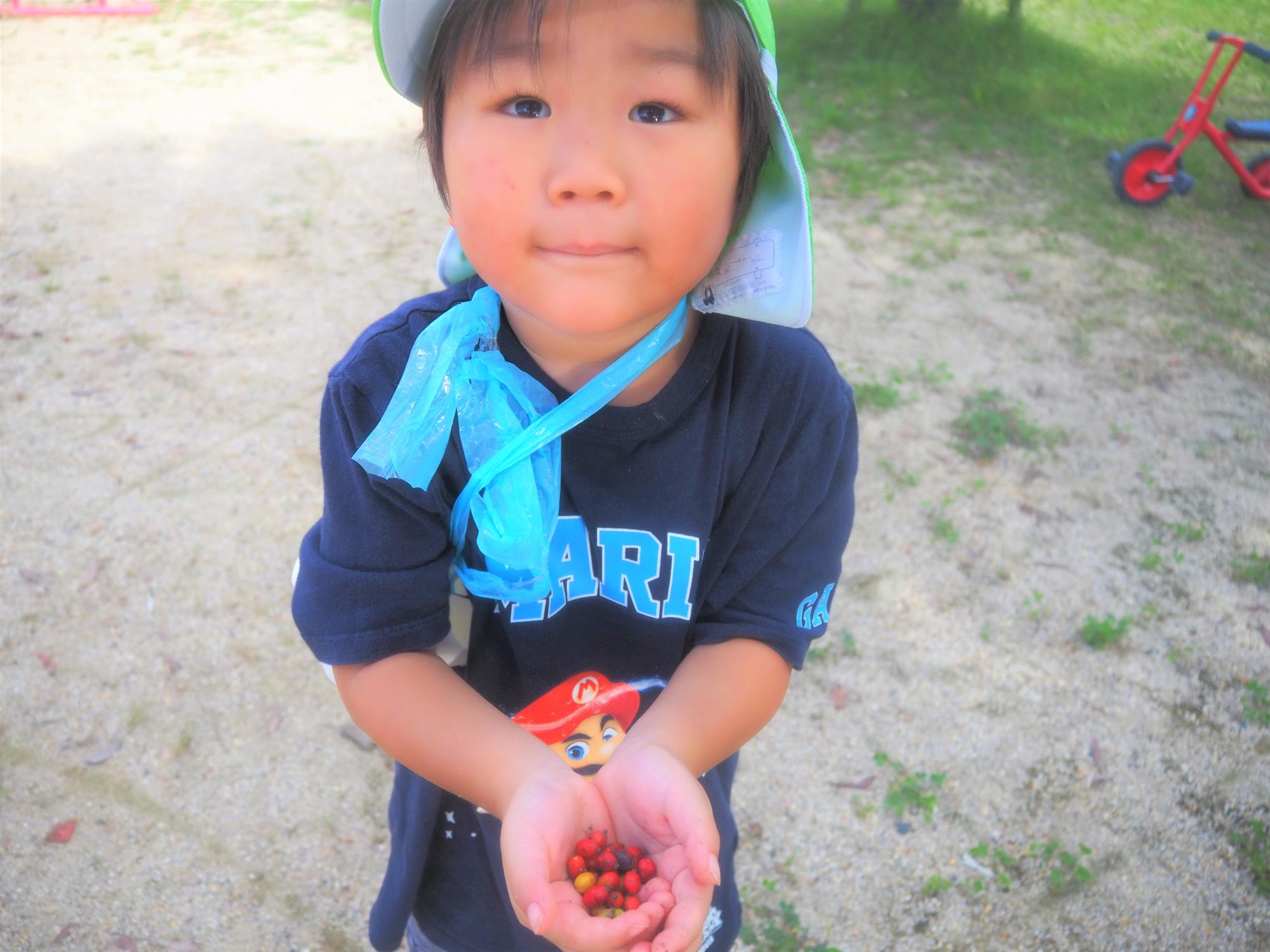 実を集める子ども