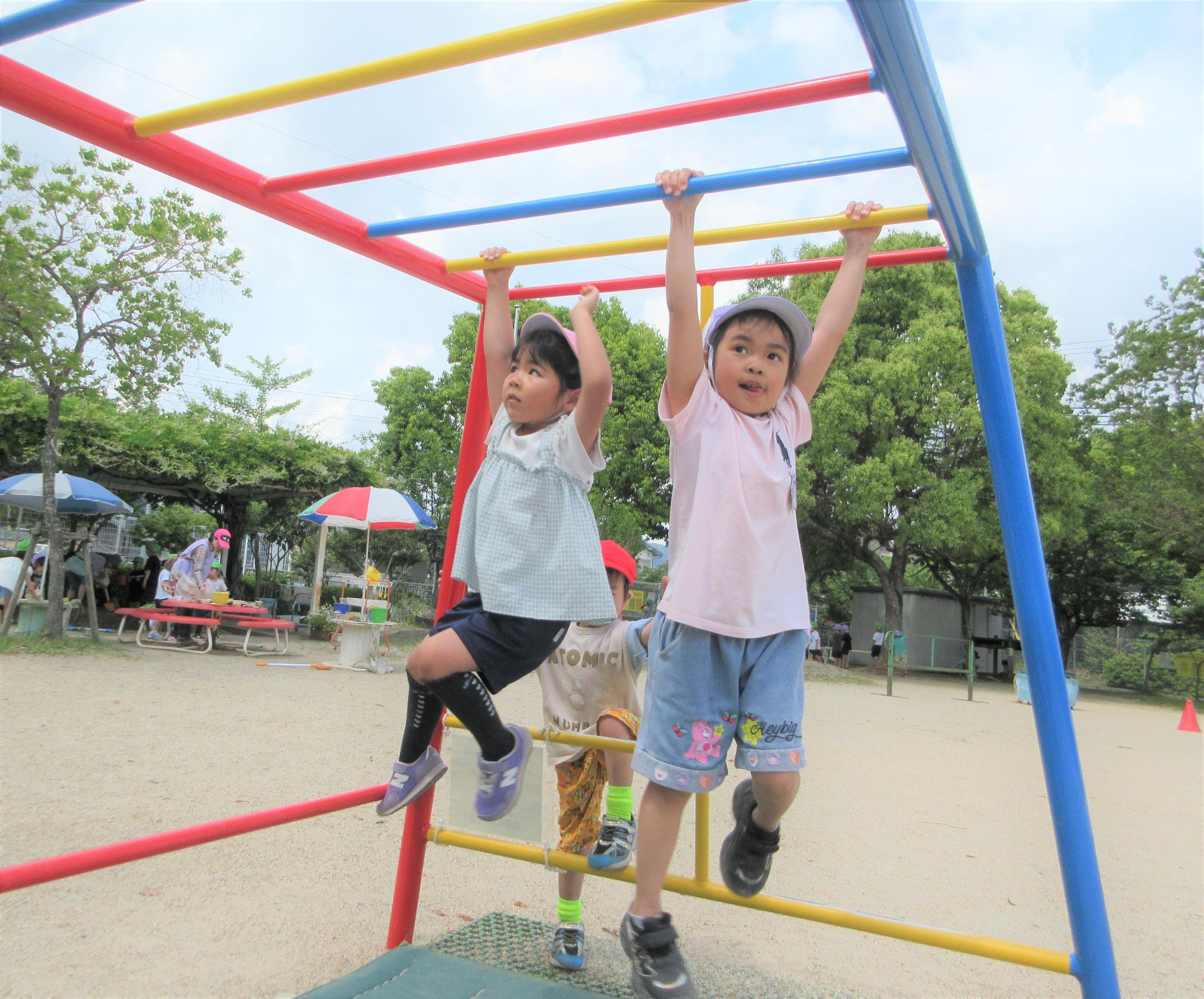 雲梯をする4歳児と5歳児の様子
