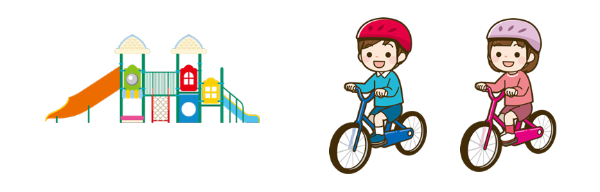 滑り台と自転車に乗る子どものイラスト