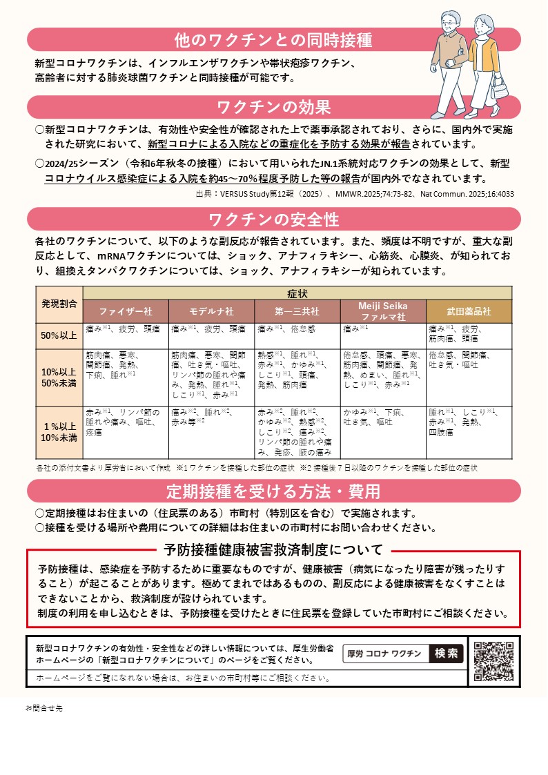新型コロナワクチン定期接種リーフレット裏面
