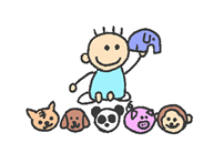 赤ちゃんがおもちゃを持っているイラスト