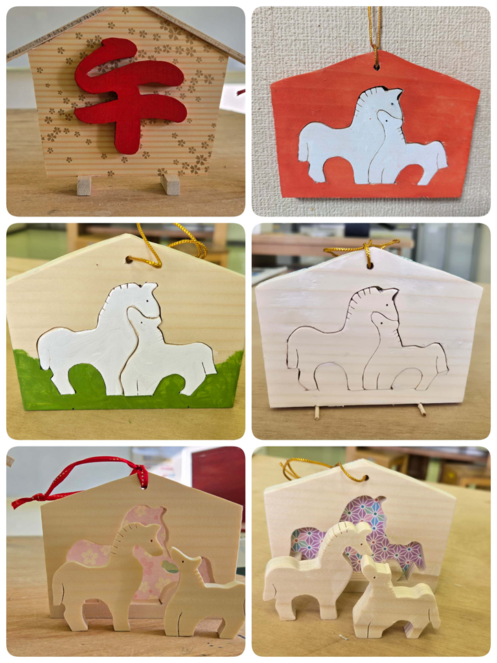 「電動糸鋸機械で午年の絵馬作り」制作した絵馬