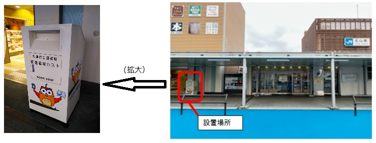 JR石山駅前ひろばブックポストの位置の写真とブックポストの写真